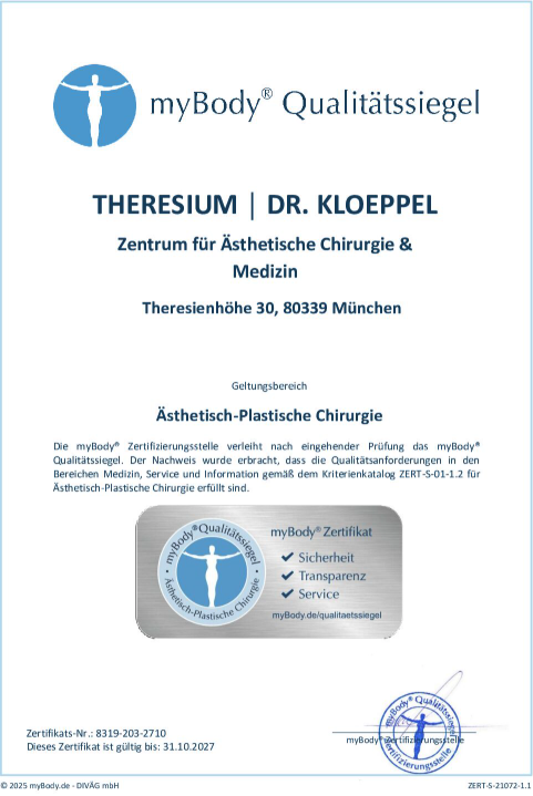 Zertifikatsurkunde MyBody für Theresium | Dr. Kloeppel 2025-2027