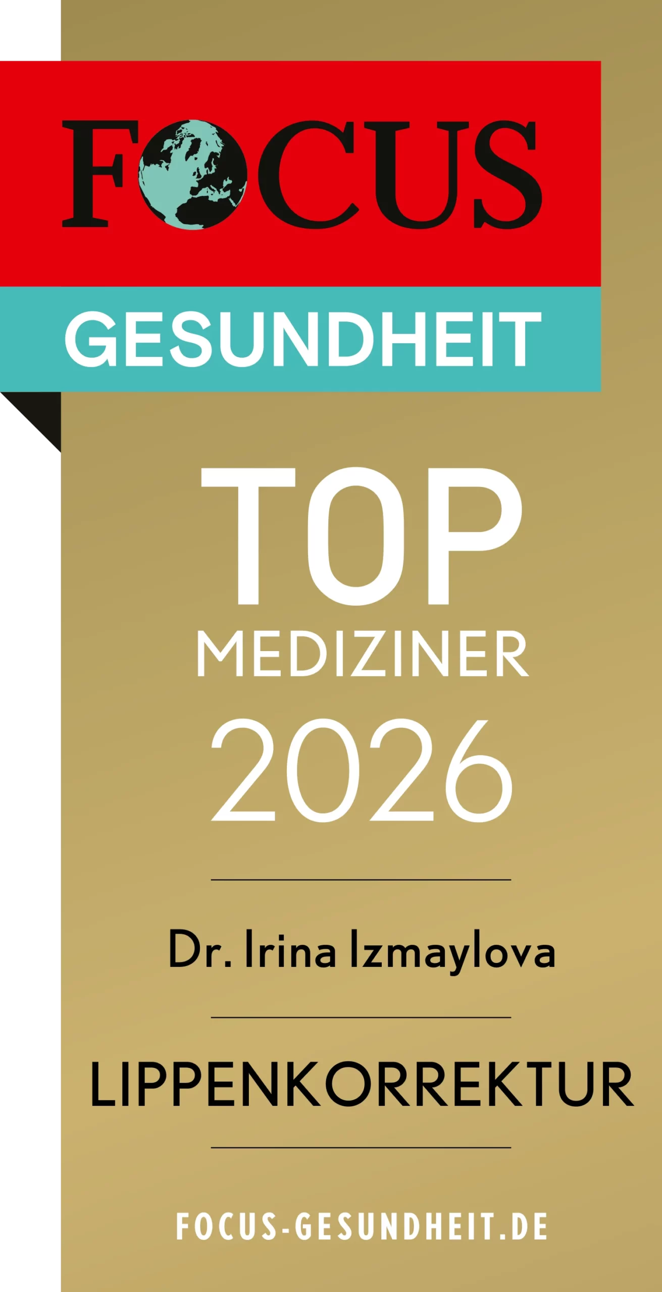 Auszeichnung als Top-Mediziner 2026 für Dr. Irina Izmaylova auf FOCUS Gesundheit