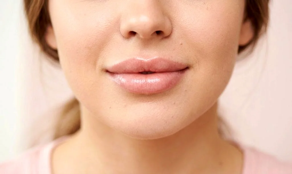 Natürliches Lippen-Contouring in München Frontalansicht perfekt geformter Lippen nach einer Hyaluron-Behandlung