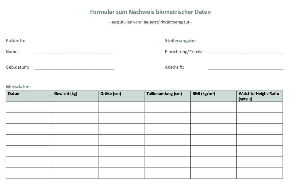 Nachweisformular für Gewichtsstablität