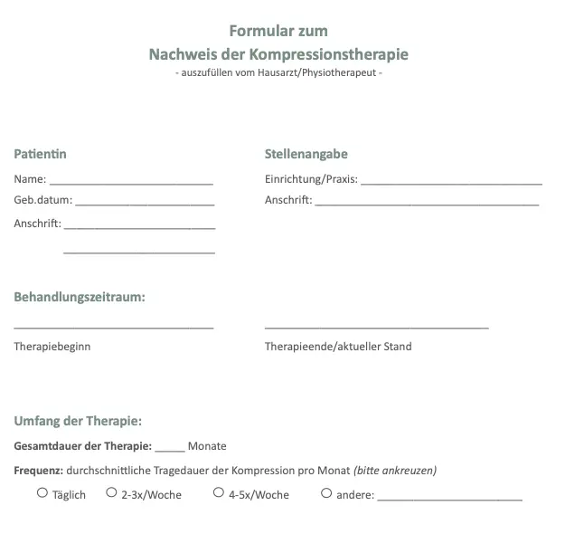 Nachweis Formular Kompressionstherapie